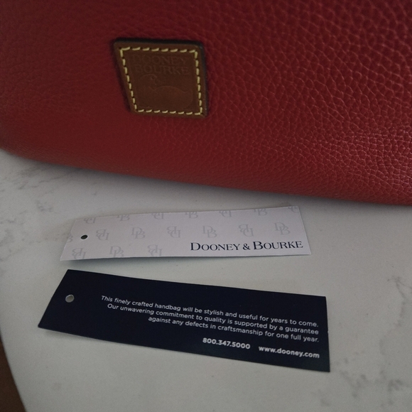 Dooney & Bourke Pebble Grain Small Barlow Shoulder Bag Leather Purse Red Tan - Picture 10 of 16